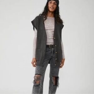 NWT Free People Oakleigh Rib Vest in Charcoal size small reg $98